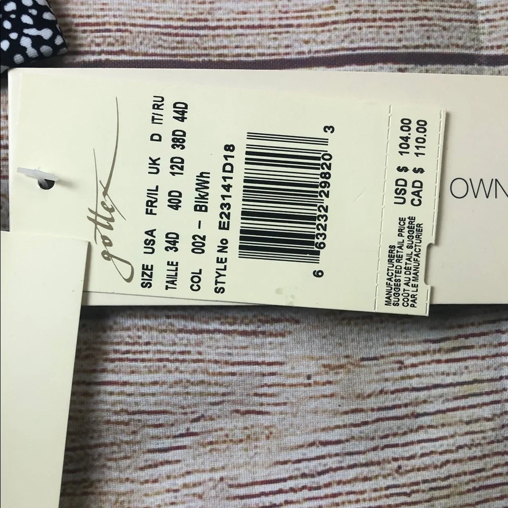 NWT Profile By Gottex‎ Black and White Tankini Top